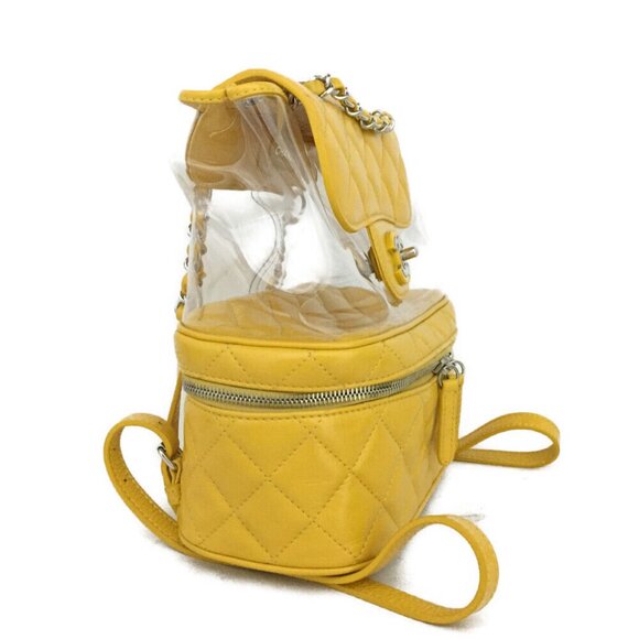 AUTHENTIC Chanel yellow crinkle leather and PVC Mini Backpack - Picture 5 of 14